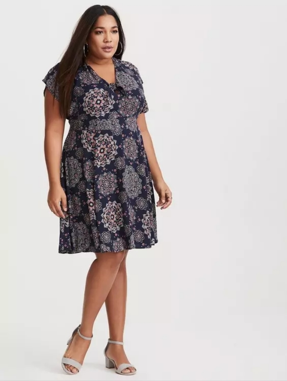 TORRID Navy Blue Mandala Mini Challis Tie-Front Dress Lightweight Plus Size 3X